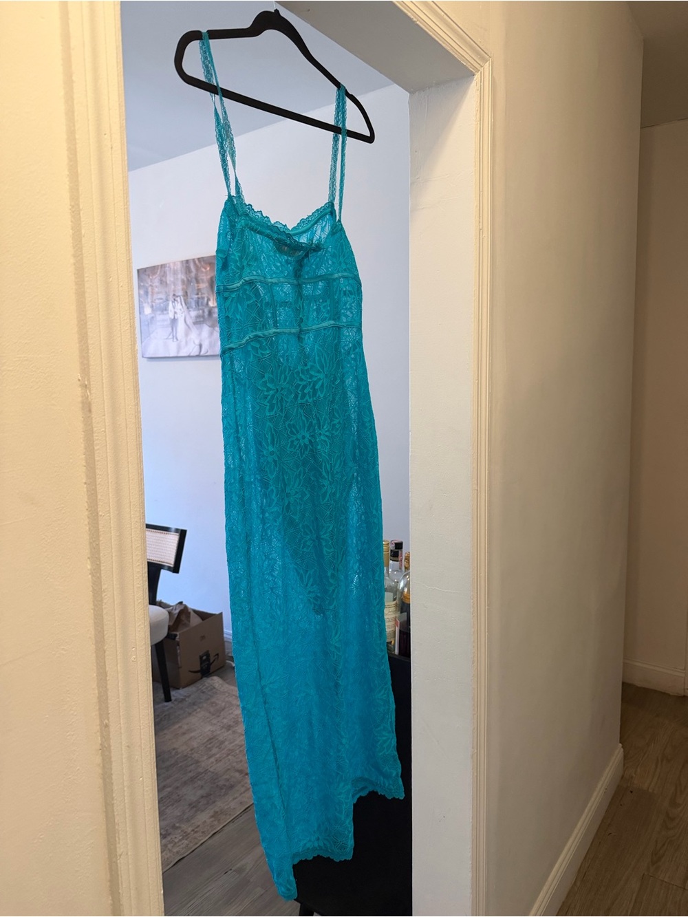 Meshki Turquoise Lace Midi Dress with Corset Bodice - Picture 5 of 6